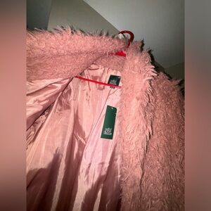 Pink long fur coat